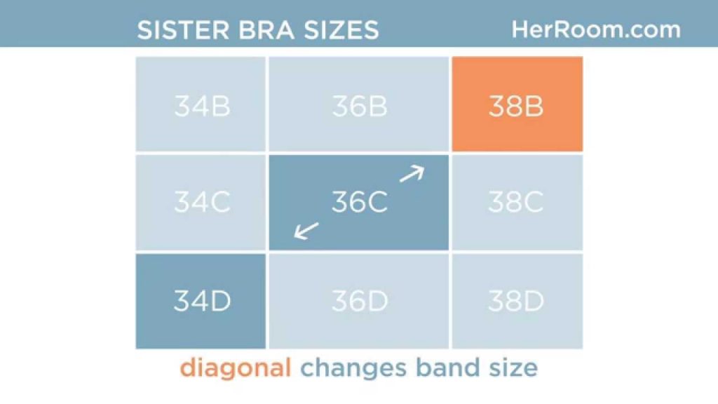 bra band size chart with sister sizes