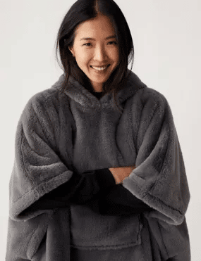 woman in a hooded blanket homewear